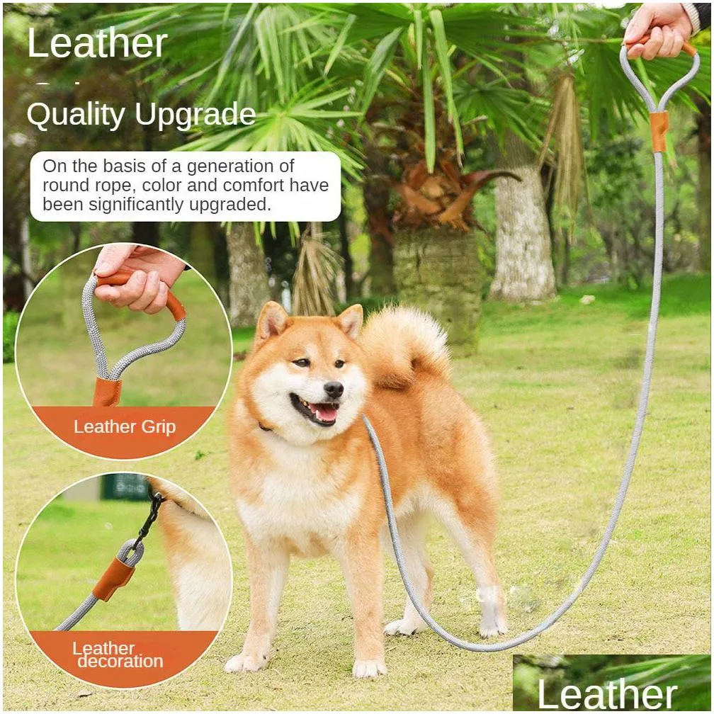 New Dog Hand Holding Rope Nylon Leather Reflective Leash Medium Large Dog Dog Leash Pet Hand Holding Rope Wholesale