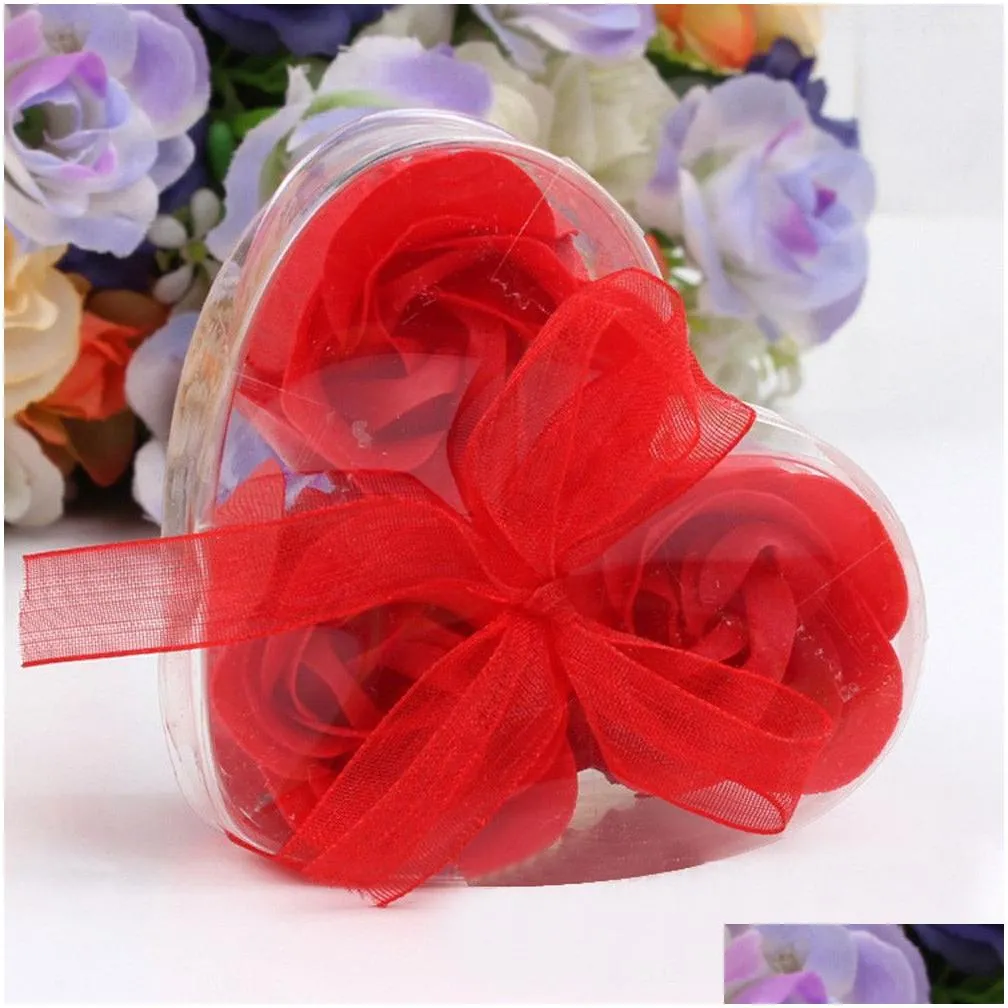 artificial plants 3pcs scented rose flower petal bath body soap wedding party gift flowers home decoration flores artificial1