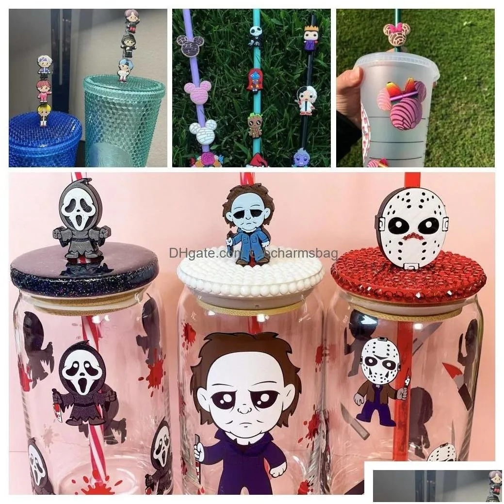 drinking straws moq 20pcs hocus pocus halloween custom sile st toppers er charms buddies diy decorative 8mm party supplies gift drop