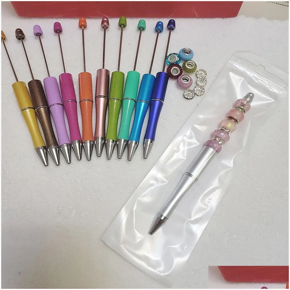 wholesale ballpoint pens 100pcs bead wholesale creative plastic beaded printable beadable diy gift for student office supplies 230510
