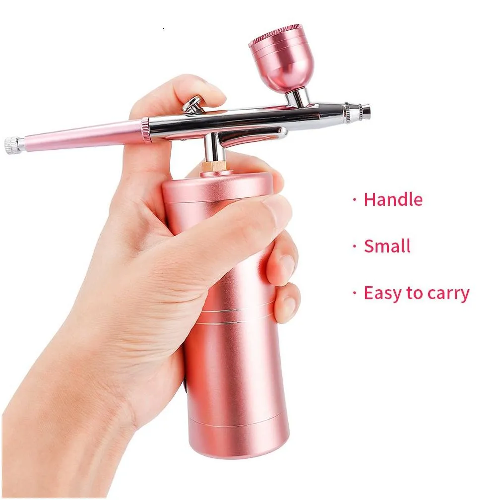 Face Care Devices Top 0.4mm Pink Mini Air Compressor Kit Air-Brush Paint Spray Gun Airbrush For Nail Art Tattoo Craft Cake Nano Fog Mist Sprayer