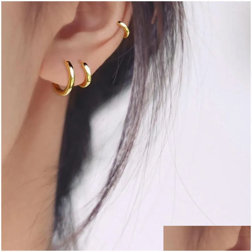 Hoop Earrings Minimal Glossy Gold Color Tiny Cartilage Piercing Accessory Trendy Small Huggie Female Hoops For Men