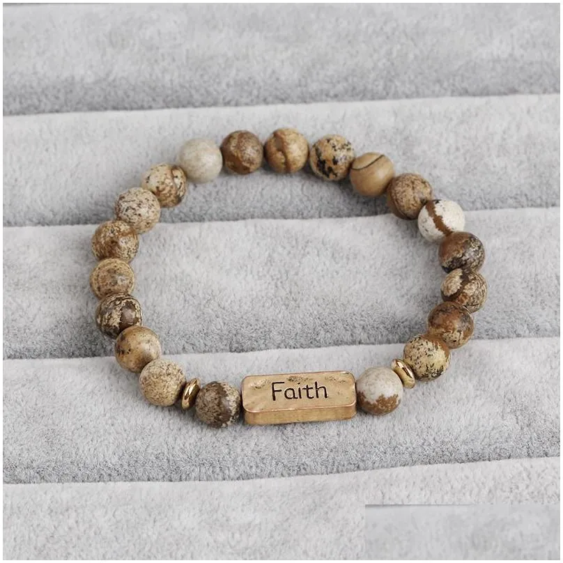 hammered bar bracelet engraved faith bracelets inspirational handmade beaded gemstone bracelet white marble unisex stretch bracelet