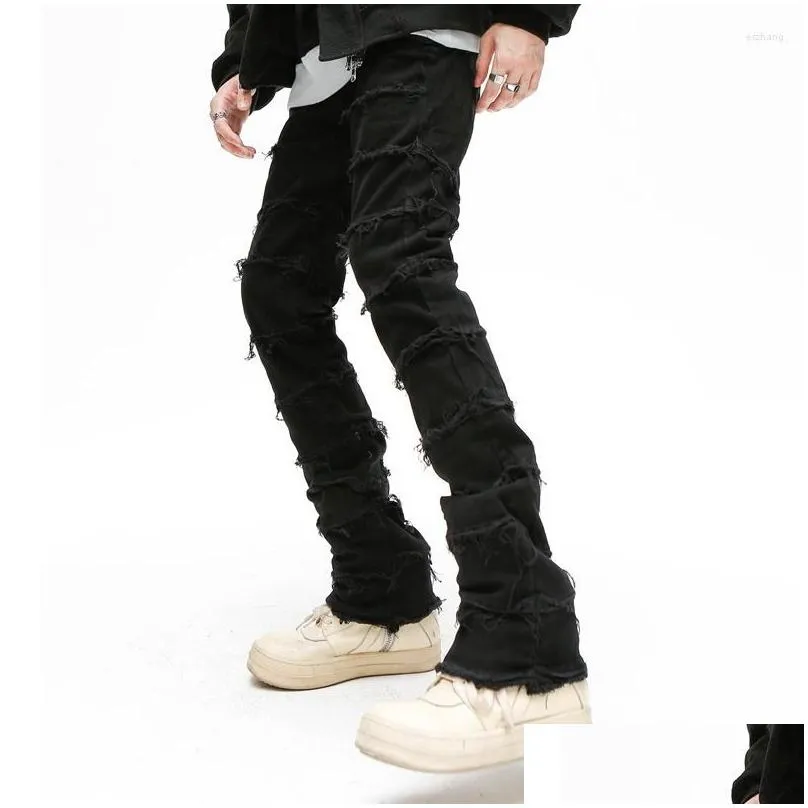 mens jeans mens retrowork flared pants grunge wild stacked ripped long trousers straight y2k baggy washed faded for men