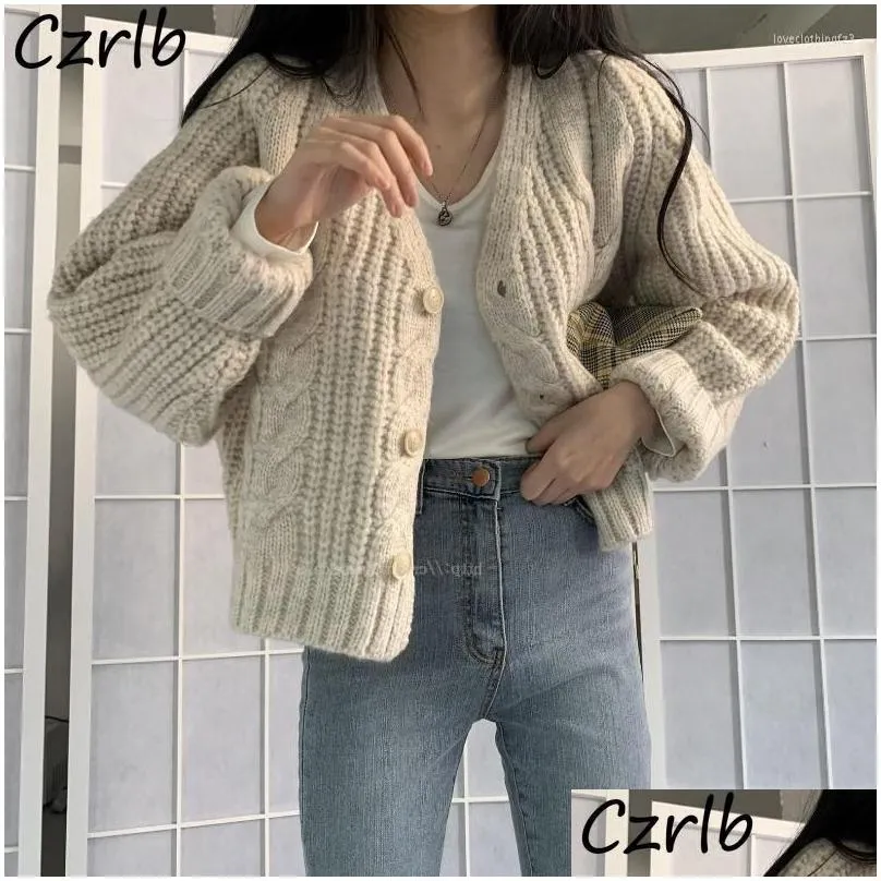 womens knits cropped cardigans women loose v-neck fall chic youth sweater knitwear korean version elegant tender harajuku all-match