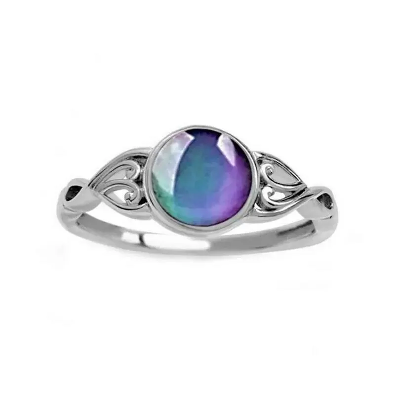 Vintage Silver Ring 925 Sterling Silver Round Crystal Temperature Sensitive Color Changing Mood Finger Rings