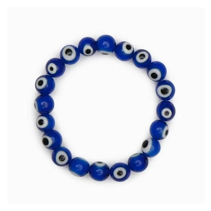 20pcs/lot glass blue evil eye beaded bracelet women men elastic thread stretch greek eye jewelry