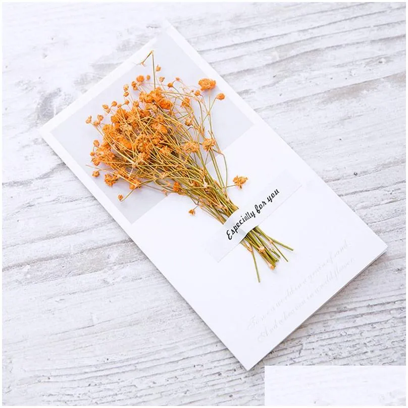 Greeting Cards 10Pcs Gypsophila Dried Flowers Handwritten Blessing Card Birthday Gift Wedding Invitations1 Drop Delivery Home Garden Ott2O