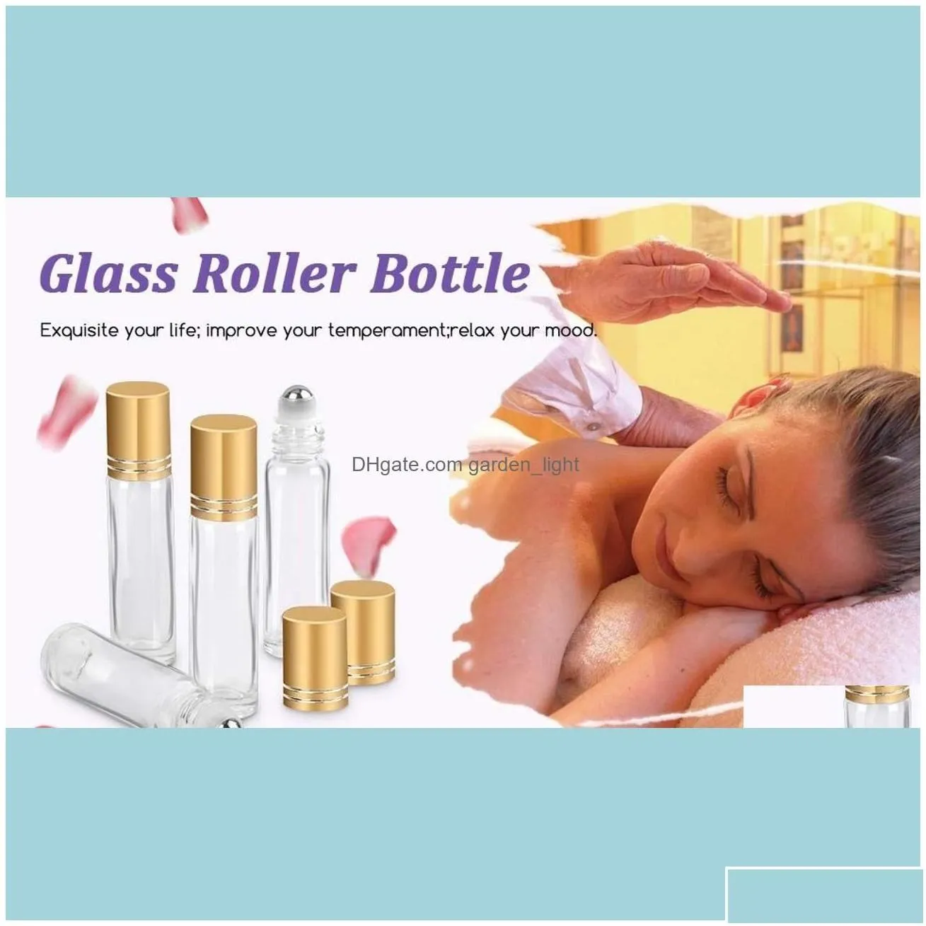 wholesale packing office school business industrialpacking bottles 24 pack 10 ml clear glass roller with golden lids balls1 drop delivery 2021