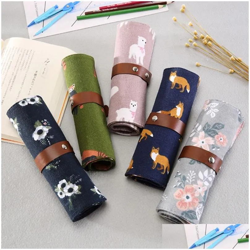 wholesale creative straps roller blinds pen curtains multifunctional makeup brush storage bags student office stationery pencil case1