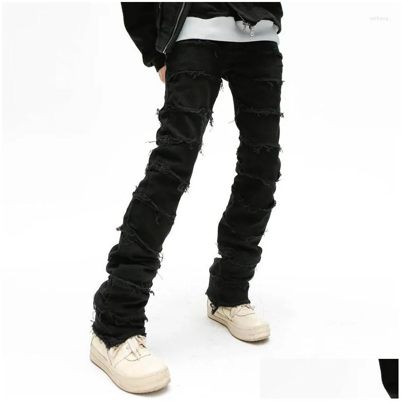 mens jeans mens retrowork flared pants grunge wild stacked ripped long trousers straight y2k baggy washed faded for men