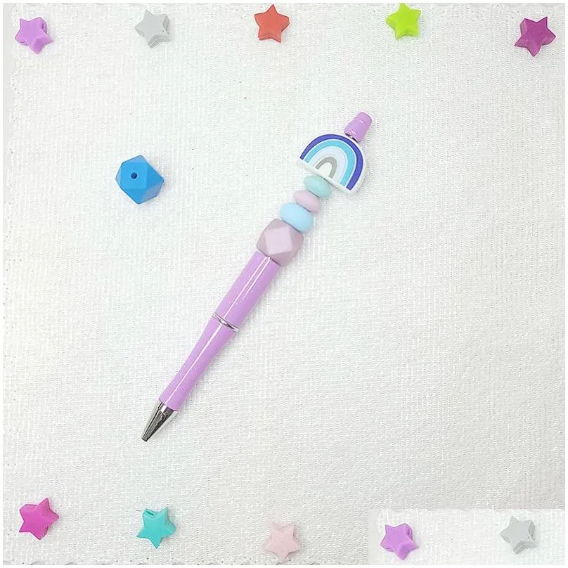 wholesale ballpoint pens 100pcs bead wholesale creative plastic beaded printable beadable diy gift for student office supplies 230510
