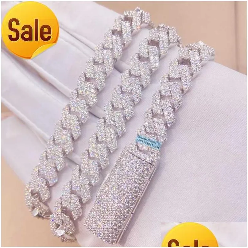 Custom Made Solid Silver 10mm Width Fashion Necklace Jewelry S925 Pass Diamond Tester Moissanite Cuban Chain Necklace