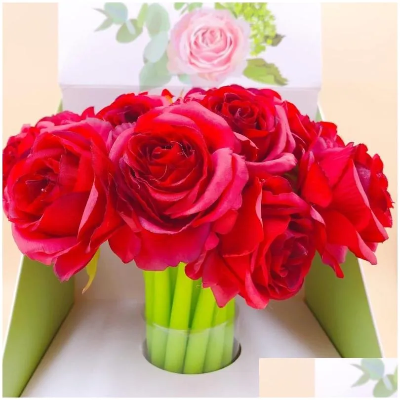 Gel Pens Wholesale 32Pcs/Lot Plastic Cloth Red Rose Flower Pen Creative Stationery Soft Water Ink Sign Wedding Girls Birthday Party Otjgx