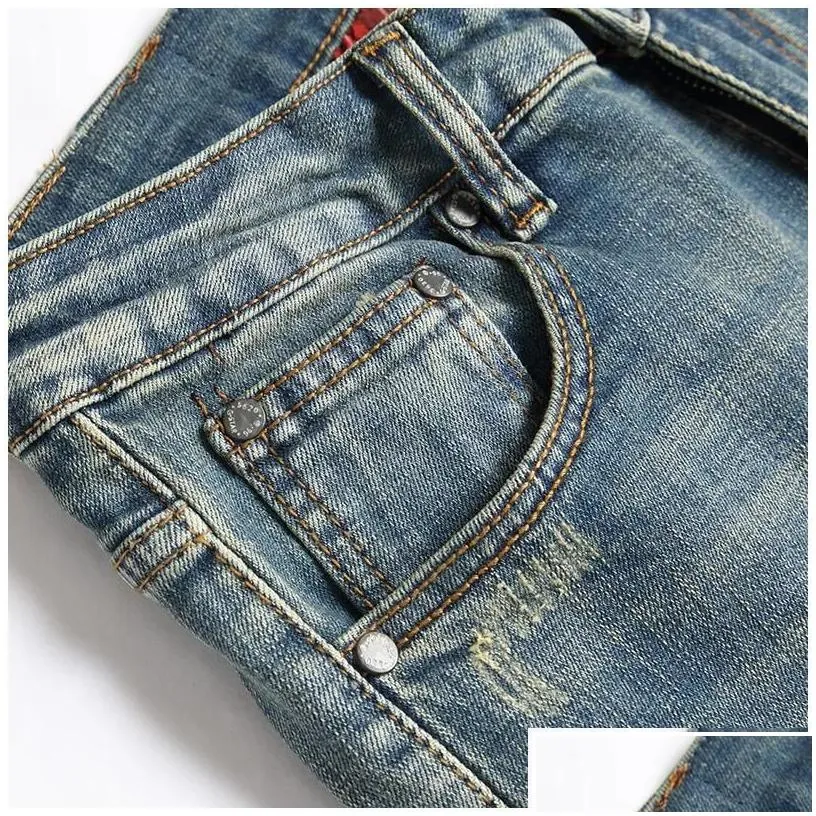 mens jeans retro blue men simple pockets stretch denim straight spring summer business casual trousers daily streetwear mens drop d