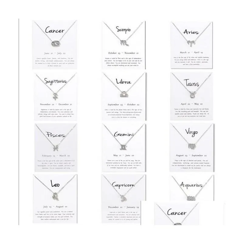 Chinese Zodiac Signs Pendant Necklaces With Gift Card Men Women Twelve Constellation Gold Silver Chain Jewelry Necklace Accessories Bulk