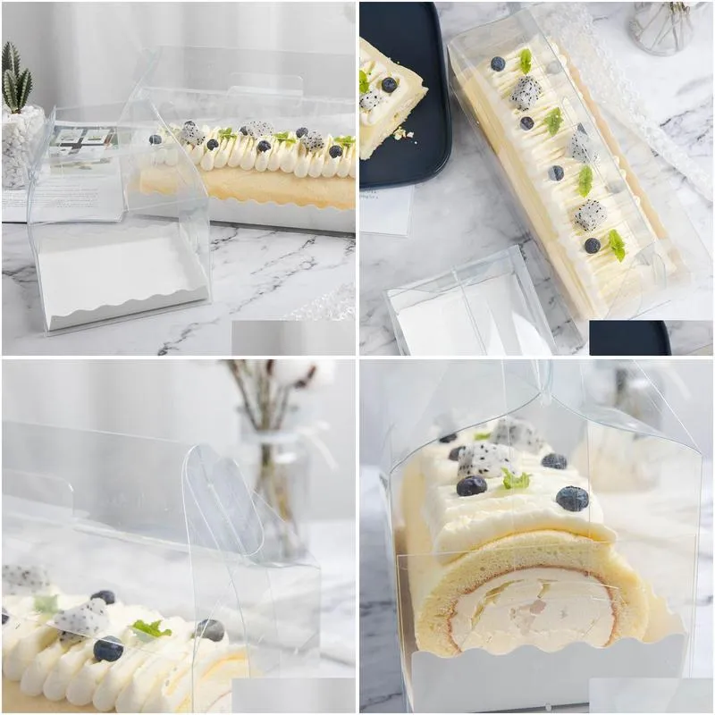 transparent cake roll packaging box with handle eco-friendly clear plastic cheese cake box baking swiss roll1