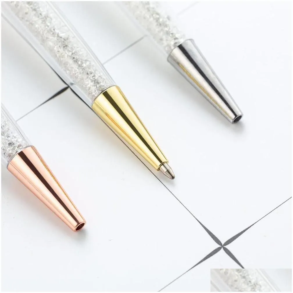 Ballpoint Pens Wholesale 3Pcs Diamond Crystal Pen Ring Wedding Office 0.7Mm Personality Custom Logo Stationery For Metal Gift1 Drop Otq1T