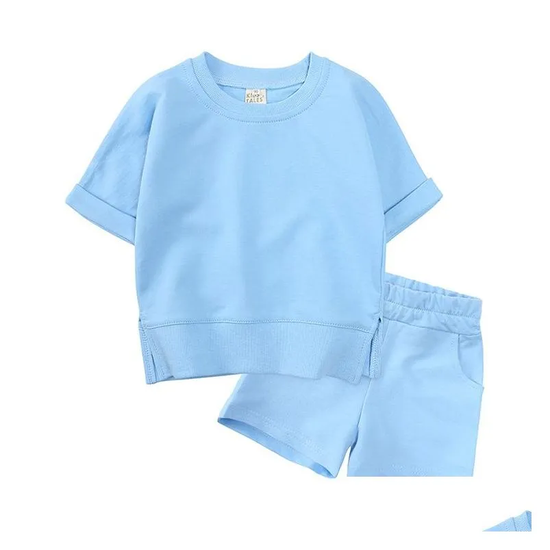 Summer Infant Kids Short Clothing Set For Girls Boys Clothes Blank Outfits Top Shorts 2pcs/set Toddler Suit M4272