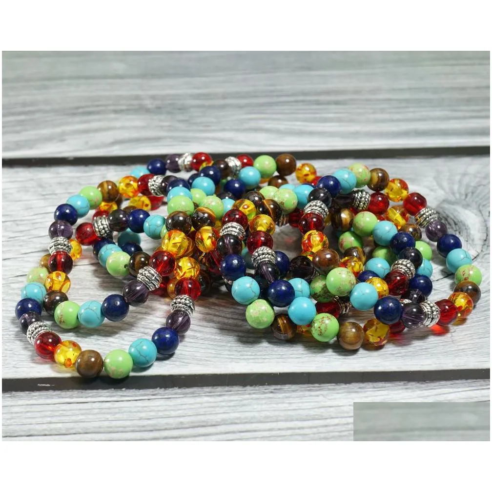 beaded bracelets 7 chakra healing stone strands bracelet crystal gemstone jewelry for women yoga meditation wholesale