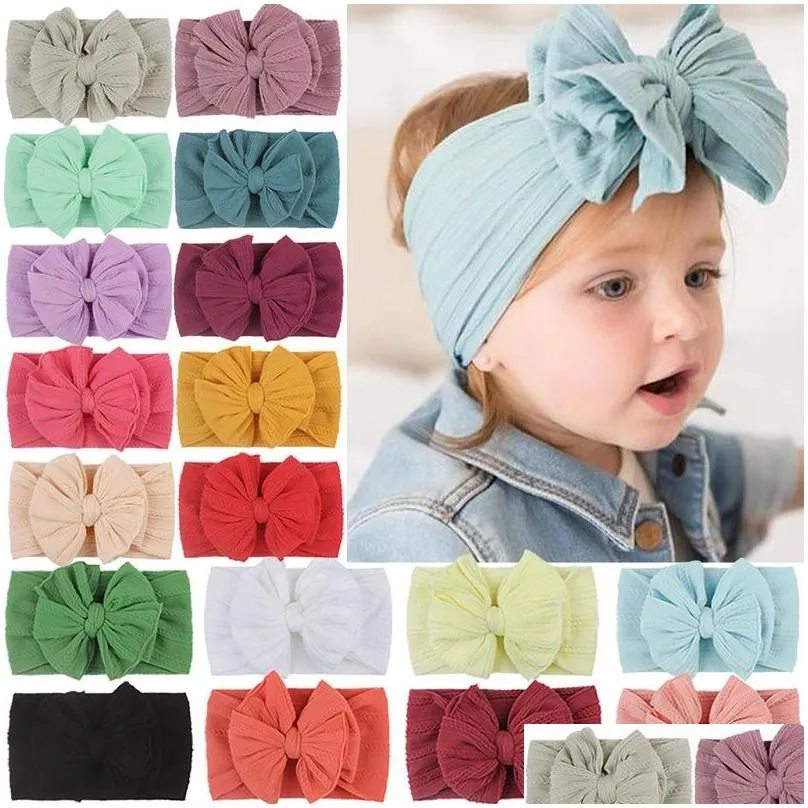 2021 Soft Nylon Jacquard Hair Accessories Children`s Hairband Baby Super Stretch Bow Girls Big Bows Solid Headbands M2870