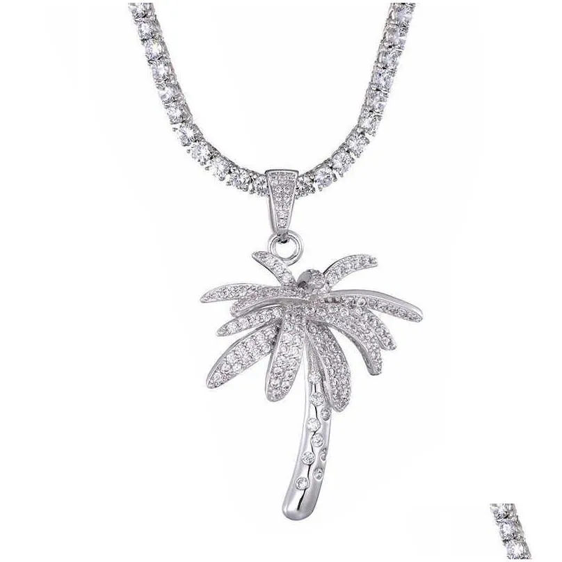 hip hop bling iced out micro paved cz palm tree pendants necklaces for men rapper jewelry with tennis chain x0707