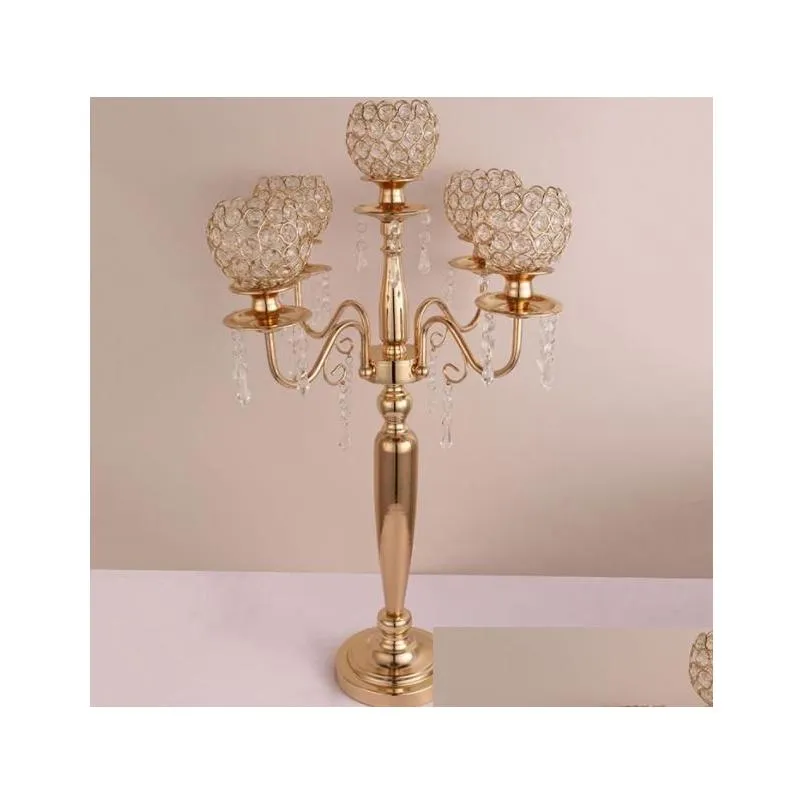 Party Decoration 10Pcs 75Cm Tall Table Centerpiece Acrylic Gold 5 Arms Crystal Wedding Candelabra Candle Holder Supply Drop Delivery Otvj7