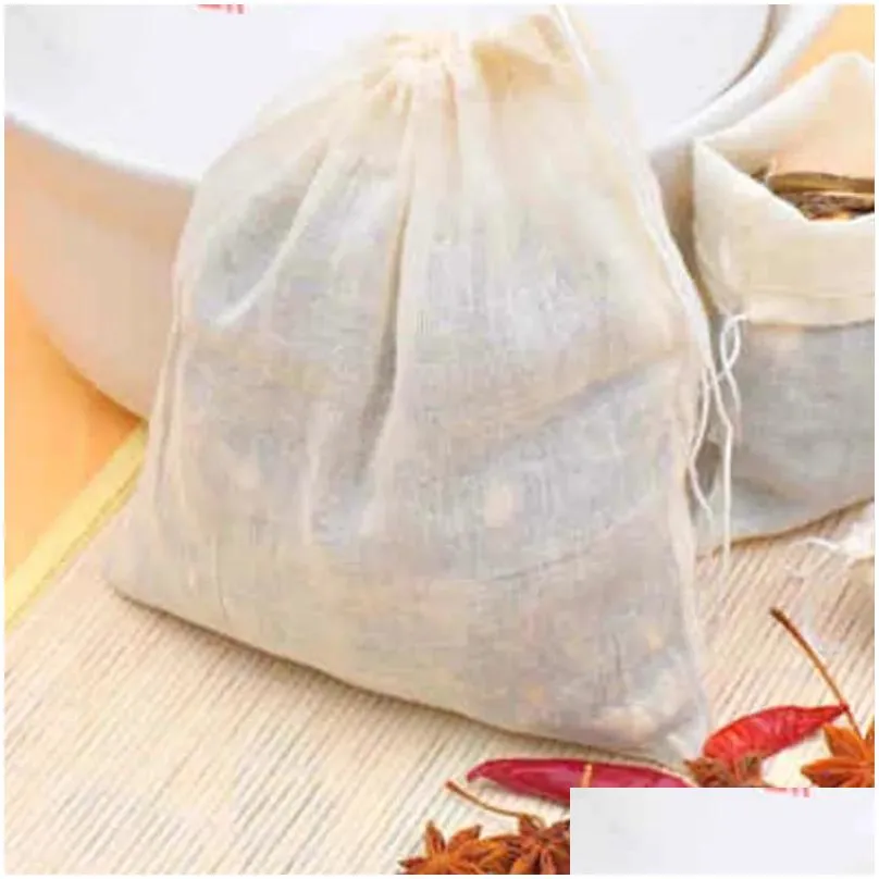 Coffee Tea Tools 100 Pieces Kitchen Food Muslin Cotton Storage Dstring Bags Empty Filter Sachet Mti Size Soap Cooking Cheesecloth P Dhxn2