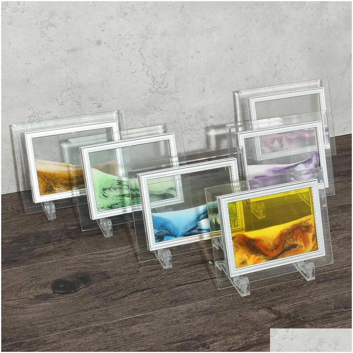 13x17cm framed moving sand time liquid landscape glass picture home office ornaments decoration accessories craft art gift lj200904