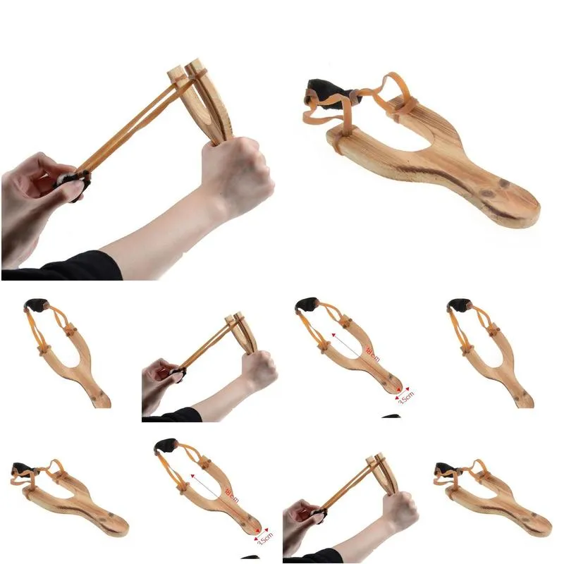Wooden Material Slingshot Rubber String Fun Traditional Kids Outdoors catapult Interesting Hunting Props Toys Top Quality C5661