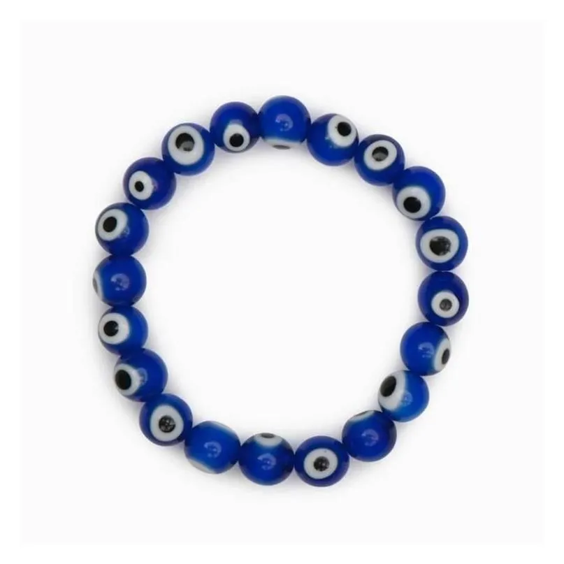 20pcs/lot glass blue evil eye beaded bracelet women men elastic thread stretch greek eye jewelry