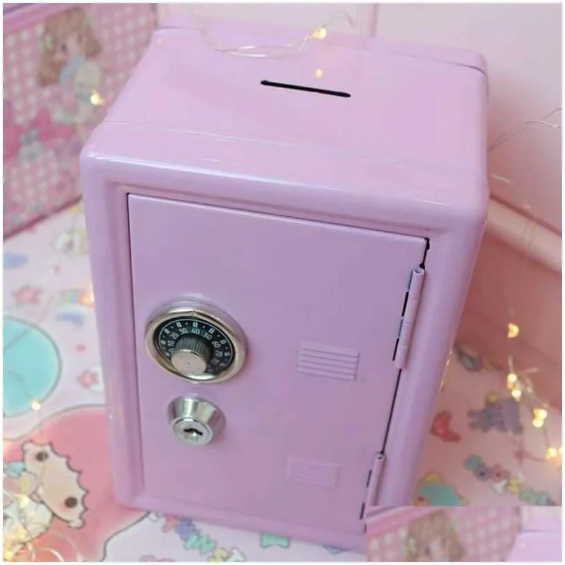 w g ins safe box pink decorative savings piggy bank metal iron mini dormitory storage cabinet money kawaii 210914