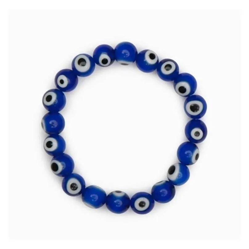 20pcs/lot glass blue evil eye beaded bracelet women men elastic thread stretch greek eye jewelry