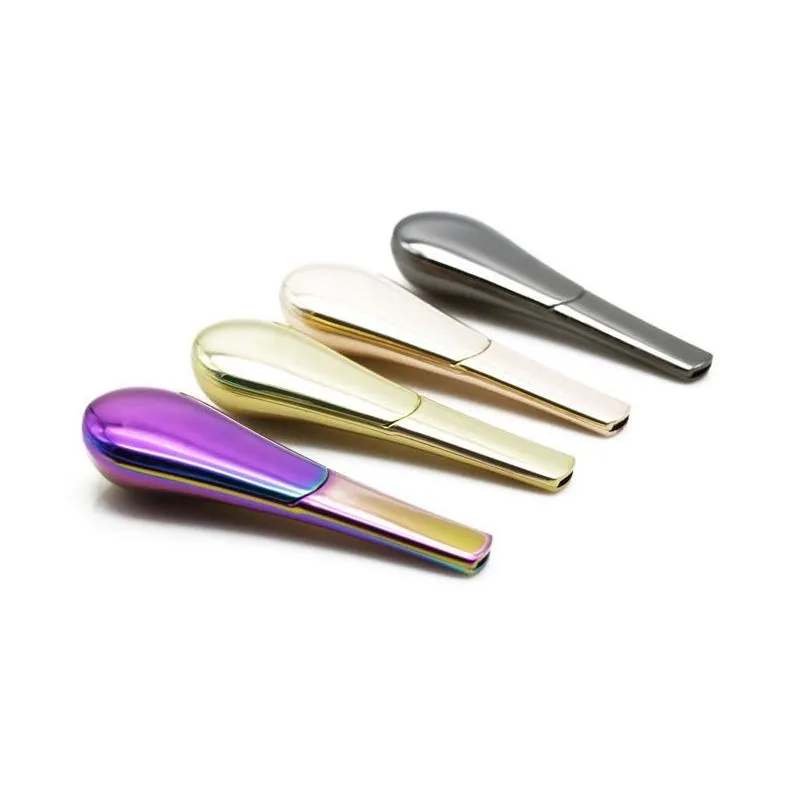 2pcs retail magnetic metal smoking spoon herb pipes detachable cleaning portable pocket hand pipe rainbow 9 colors