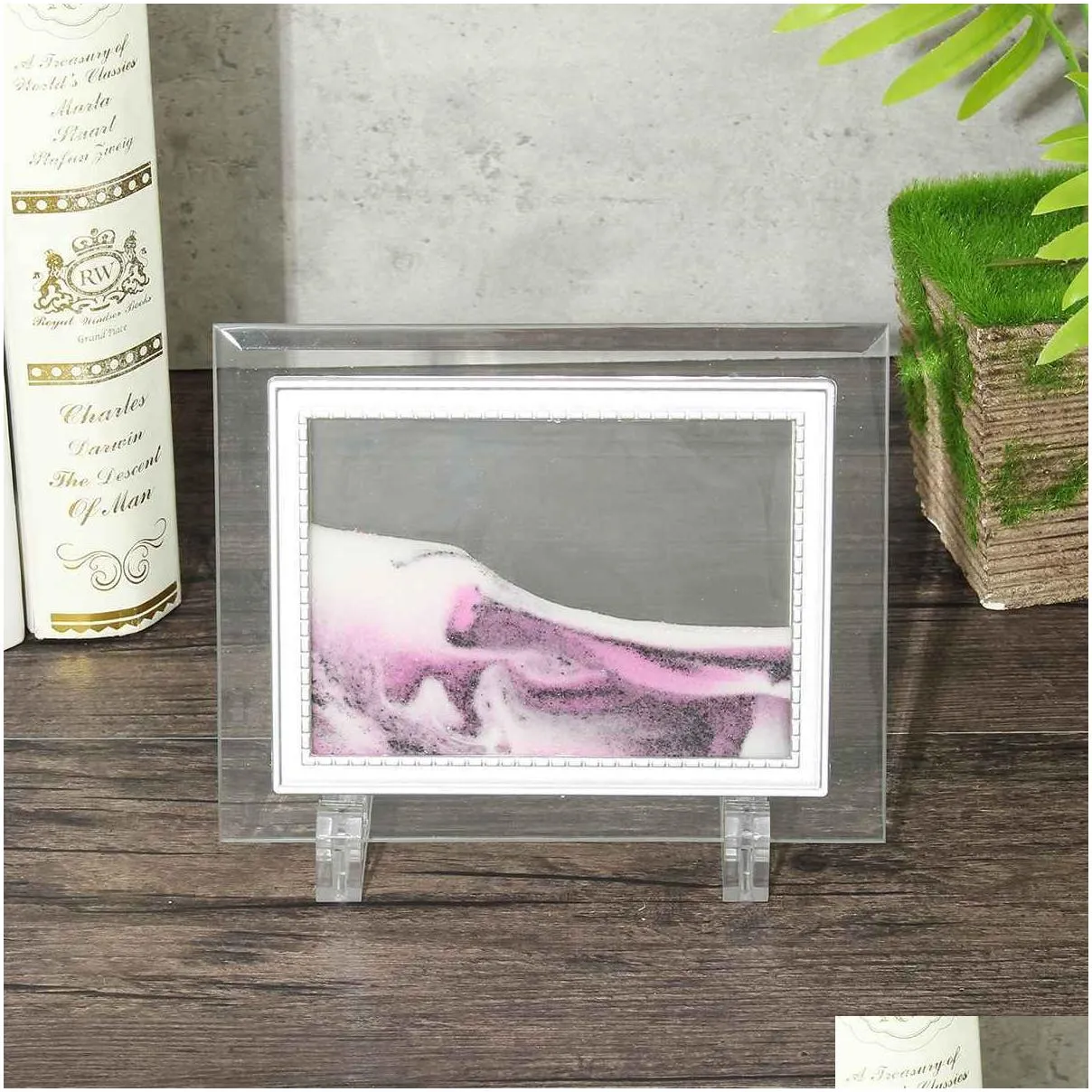 13x17cm framed moving sand time liquid landscape glass picture home office ornaments decoration accessories craft art gift lj200904