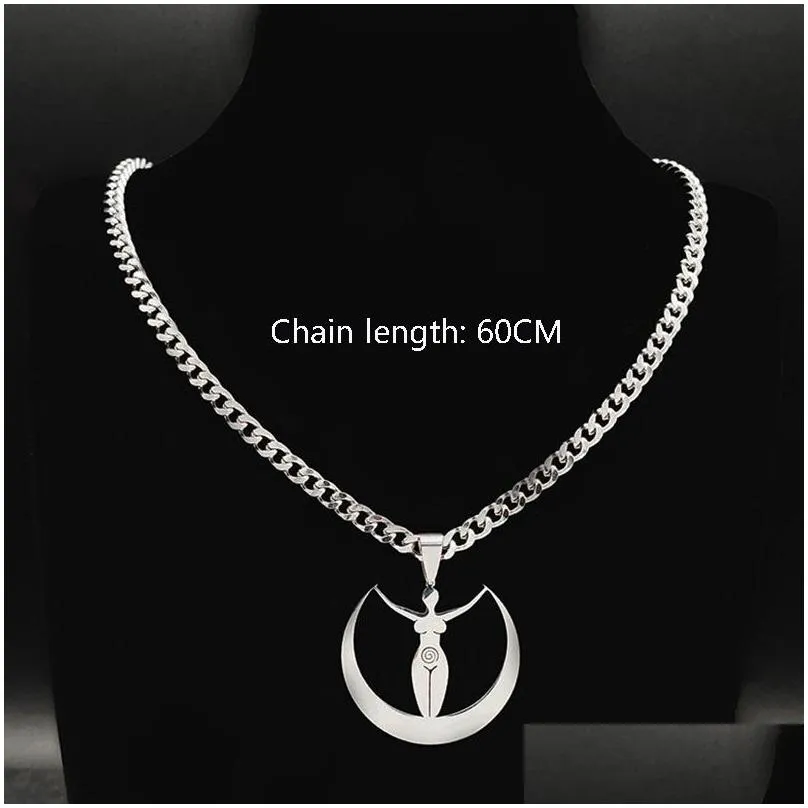 Pendant Necklaces Fashion Stainless Steel Women`s Necklace Pagan Earth Mother Goddess Wicca Gothic Chain Jewelry Halloween Gift