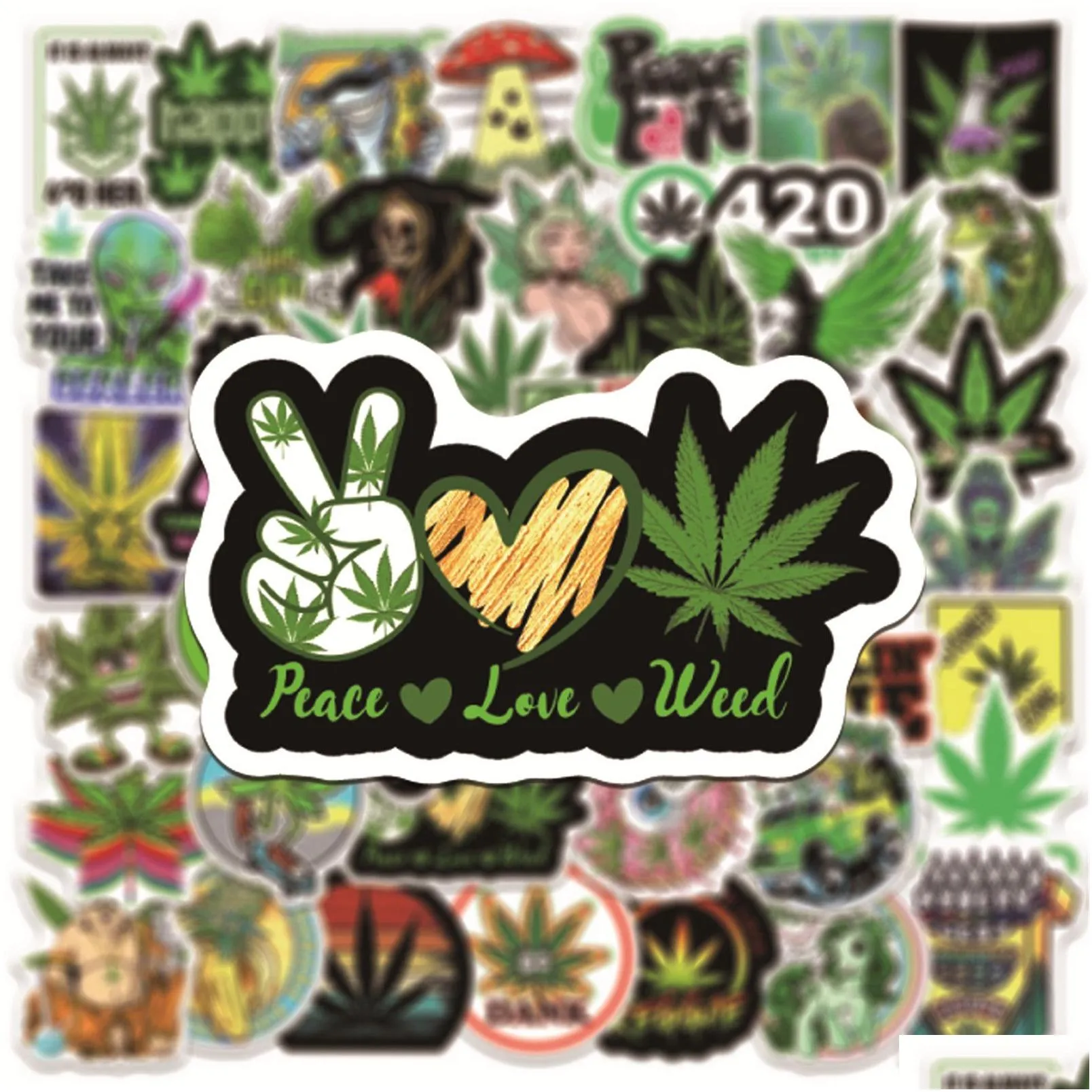 Weed Stickers 50pcs Waterproof Vinyl graffiti for Luggage Laptop Skateboard Motorcycle Bicycle Stickers