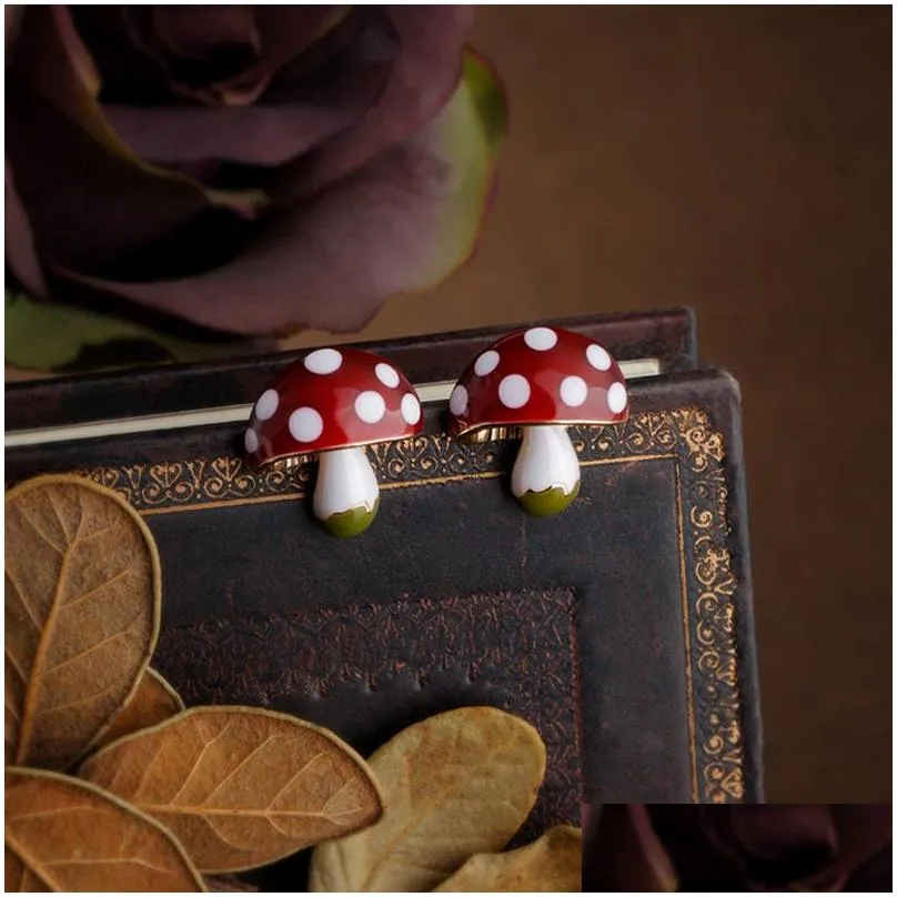 stud french style mushroom earrings for woman fairy tale red animation eardrop ear jewelrystud