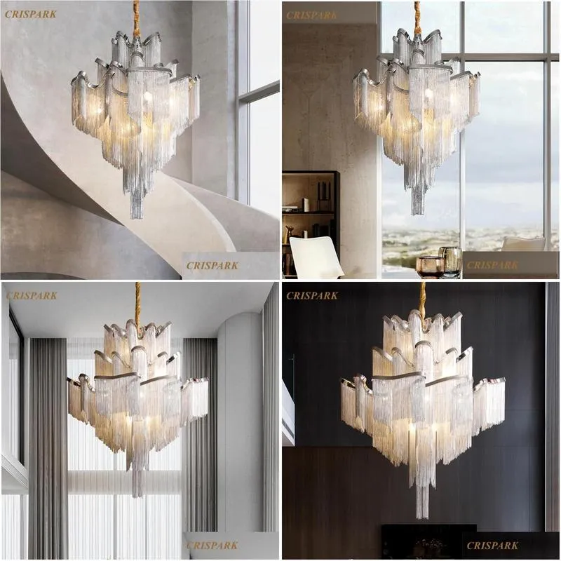 chandeliers modern aluminum chain chandelier lighting led italian tassel pedant hanging lamp art deco staircase porch light fixture