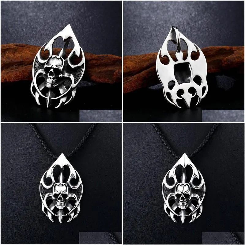 pendant necklaces mens stainless steel necklace punk flame skull gothic party jewelry gift for motorcycle riders