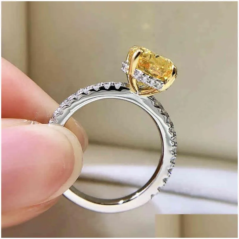 solid 925 sterling silver 8x12mm ice broken oval created moissanite diamond citrine ring for women engagement fine jewelry 2021