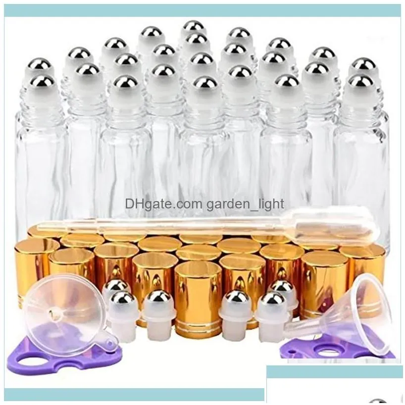 wholesale packing office school business industrialpacking bottles 24 pack 10 ml clear glass roller with golden lids balls1 drop delivery 2021