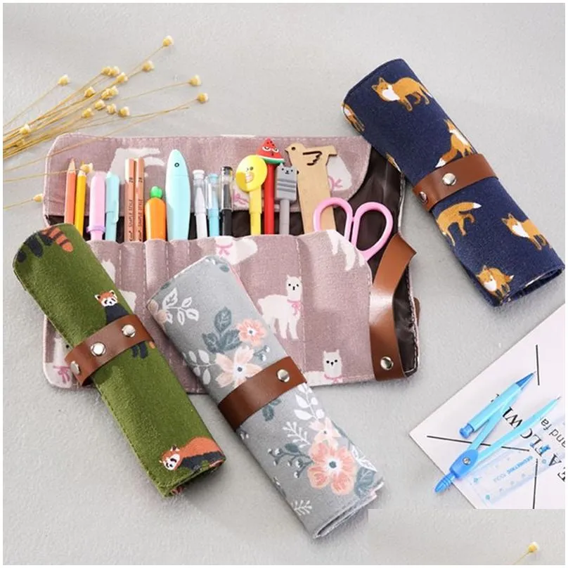 Pencil Bags Wholesale Creative Straps Roller Blinds Pen Curtains Mtifunctional Makeup Brush Storage Student Office Stationery Case1 Otfrx