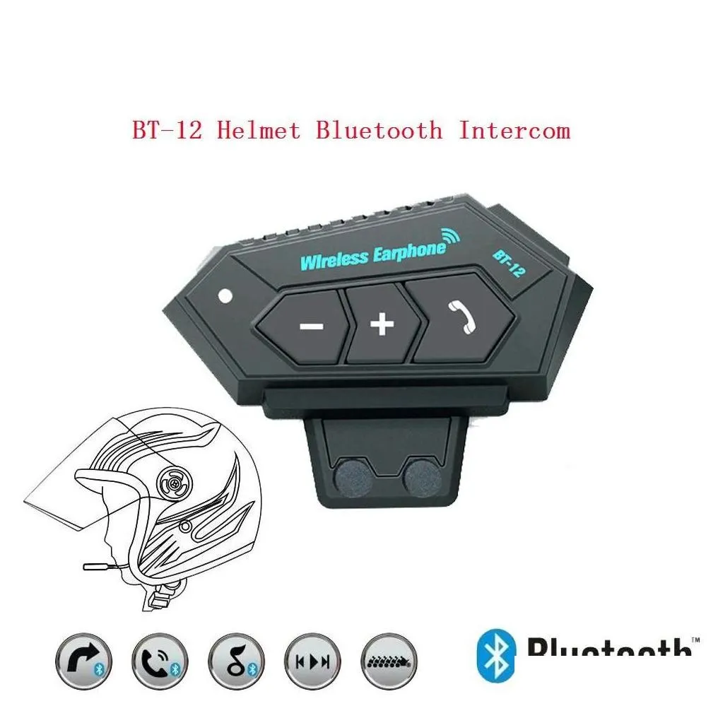 Motorcycle Intercom Bt-12 12S Helmet Wireless Bluetooth 5.0 Headphone Hands Headset Stereo Music Anti-Interference Waterproof Drop D