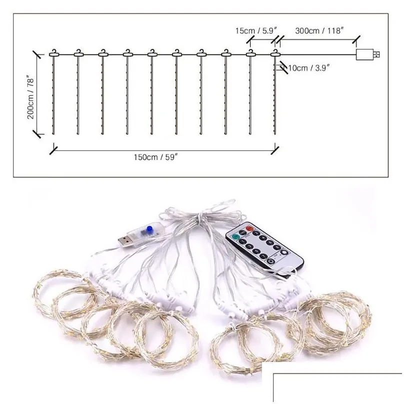 curtain string lights christmas flash fairy garland remote control for wedding/party/curtain/garden decoration n led strips