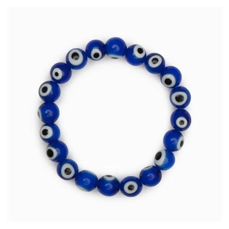 20pcs/lot glass blue evil eye beaded bracelet women men elastic thread stretch greek eye jewelry