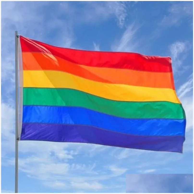 Rainbow Flag Banner 3x5FT 90x150cm Gay Pride Flag Polyester Banner Colorful Rainbow LGBT Flag Lesbian Parade Flags Decoration VT0517