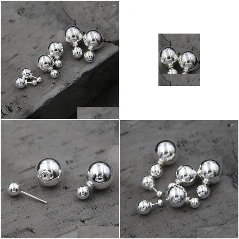 stud earrings 925 sterling silver trendy jewelry double balls for women fashion gift 8mm 12mm 14mm tyc173