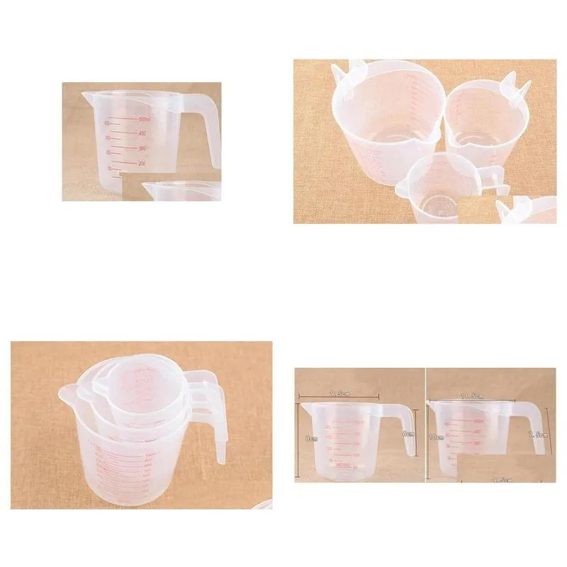 250/500/1000ml high quality plastic measuring cup clear scale show transparent mug addhandle pour spout 3 sizes measuring device