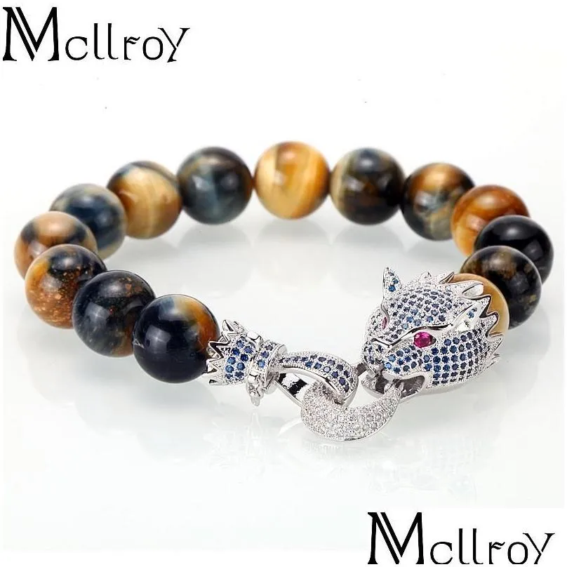 charm bracelets mcllroy tiger eye stone bracelet men women luxury dragon clasp handmade beads fashion jewelry gift mens 2022charm